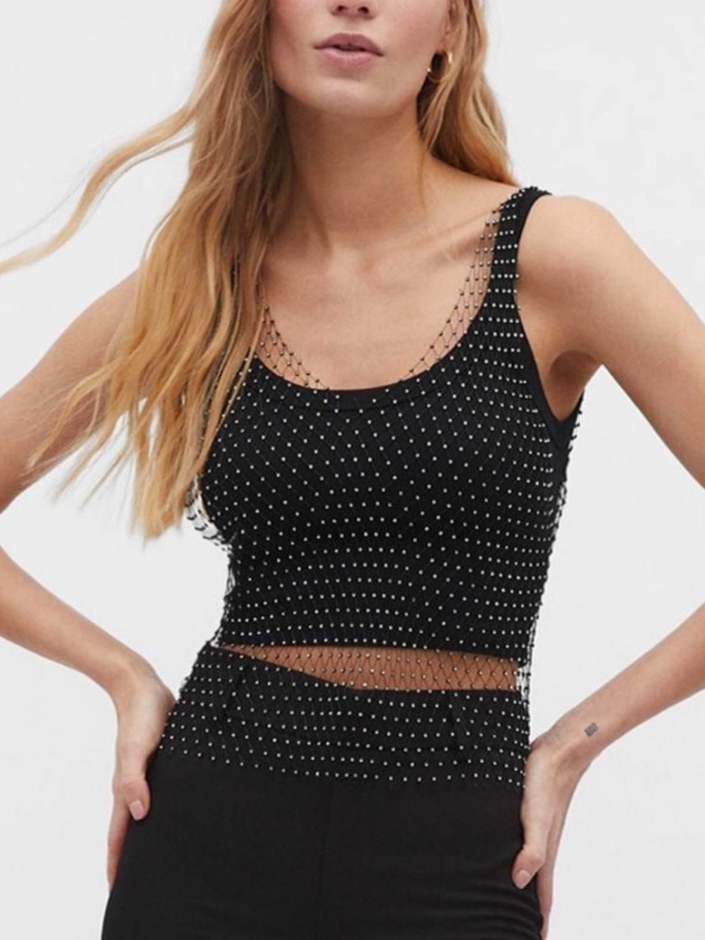 Black Rhinestone Crop Top